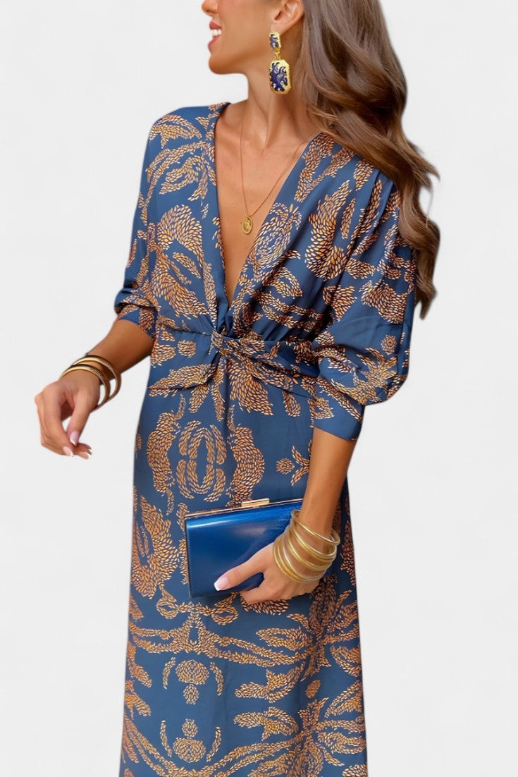 Ema Maxi Haljina s V Izrezom i Prednjim Čvorom