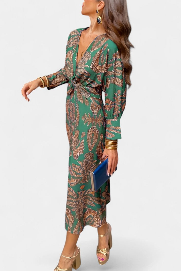 Ema Maxi Haljina s V Izrezom i Prednjim Čvorom