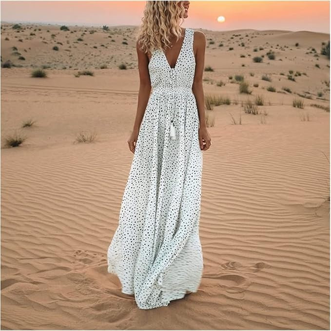 Ismena - Bohemian Maxi Dress with Dots