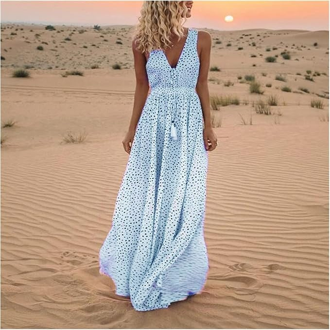 Ismena - Bohemian Maxi Dress with Dots