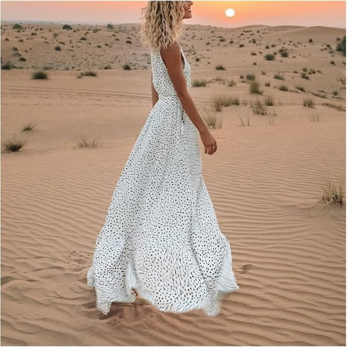 Ismena - Bohemian Maxi Dress with Dots