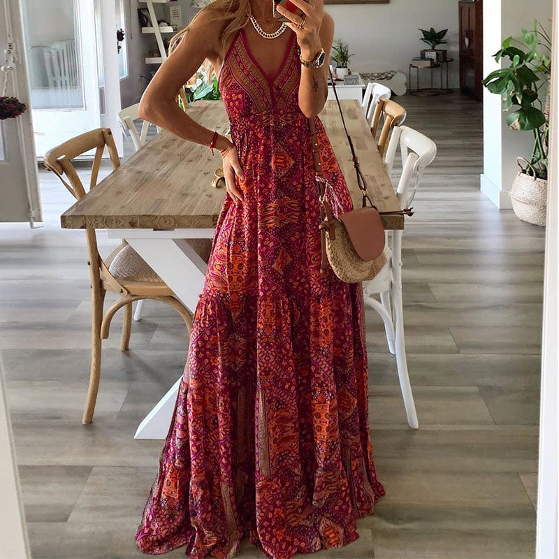 Wren - Bohemian Maxi Dress with Spaghetti Straps and V-Neck