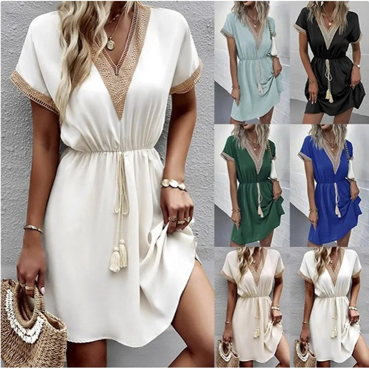 Josephine - Stylish V-Neck Boho Dress with Beautiful Belt