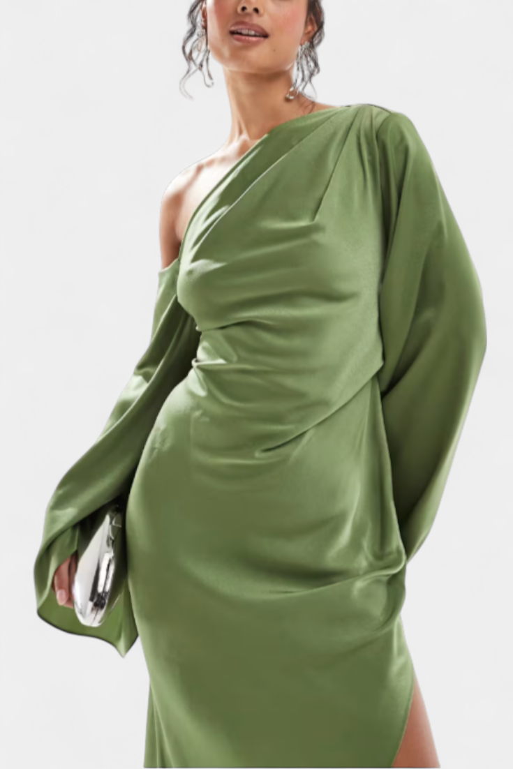 Franka Asimetrična Maxi Haljina s Jednim Rame i Oblikovanom Strukom