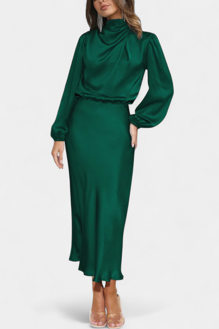 Marija Maxi Haljina s Visokim Ovratnikom i Cvjetnim Detaljima