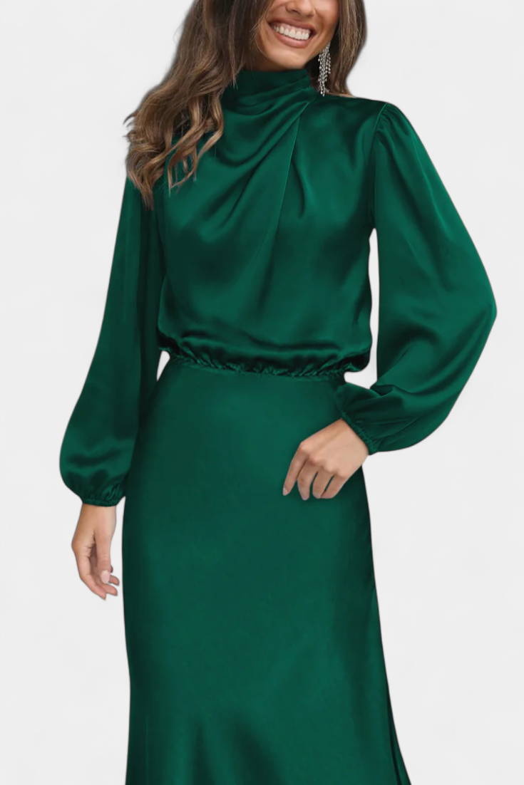 Marija Maxi Haljina s Visokim Ovratnikom i Cvjetnim Detaljima