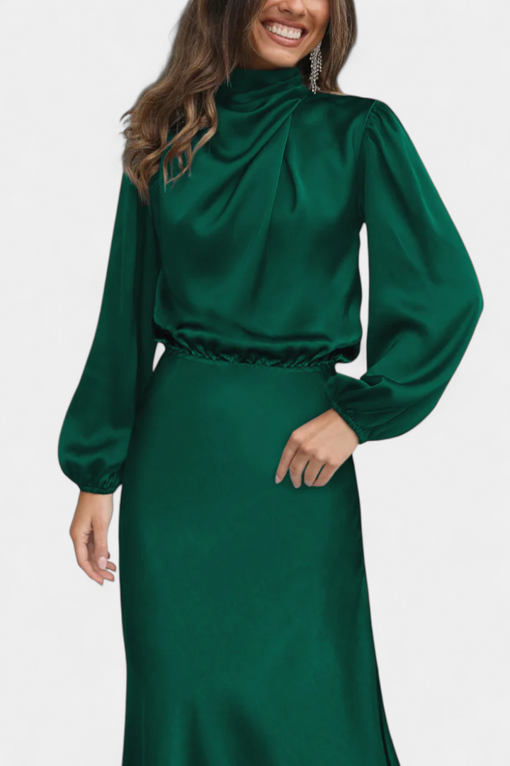 Marija Maxi Haljina s Visokim Ovratnikom i Cvjetnim Detaljima