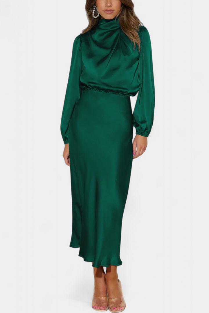 Marija Maxi Haljina s Visokim Ovratnikom i Cvjetnim Detaljima