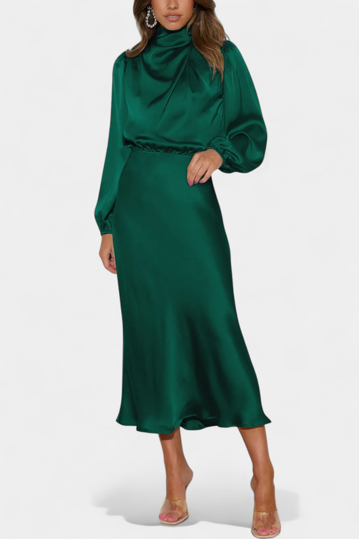 Marija Maxi Haljina s Visokim Ovratnikom i Cvjetnim Detaljima