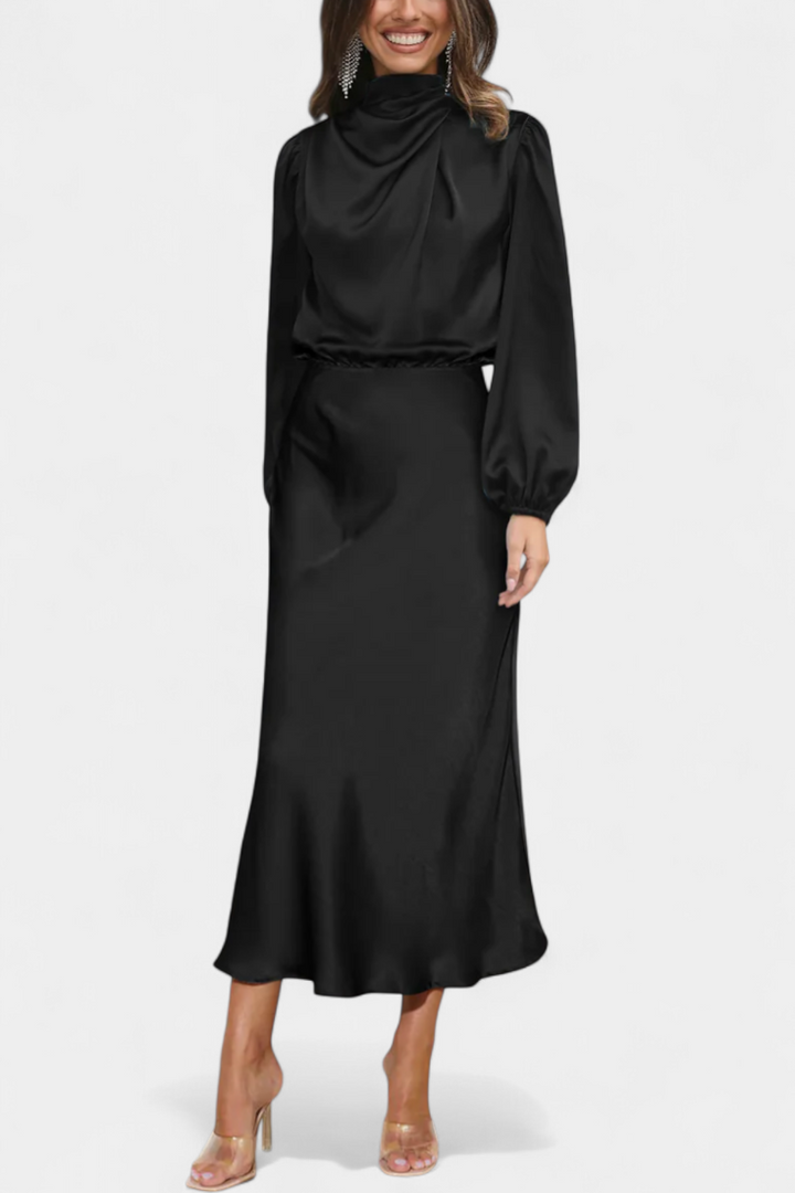 Marija Maxi Haljina s Visokim Ovratnikom i Cvjetnim Detaljima