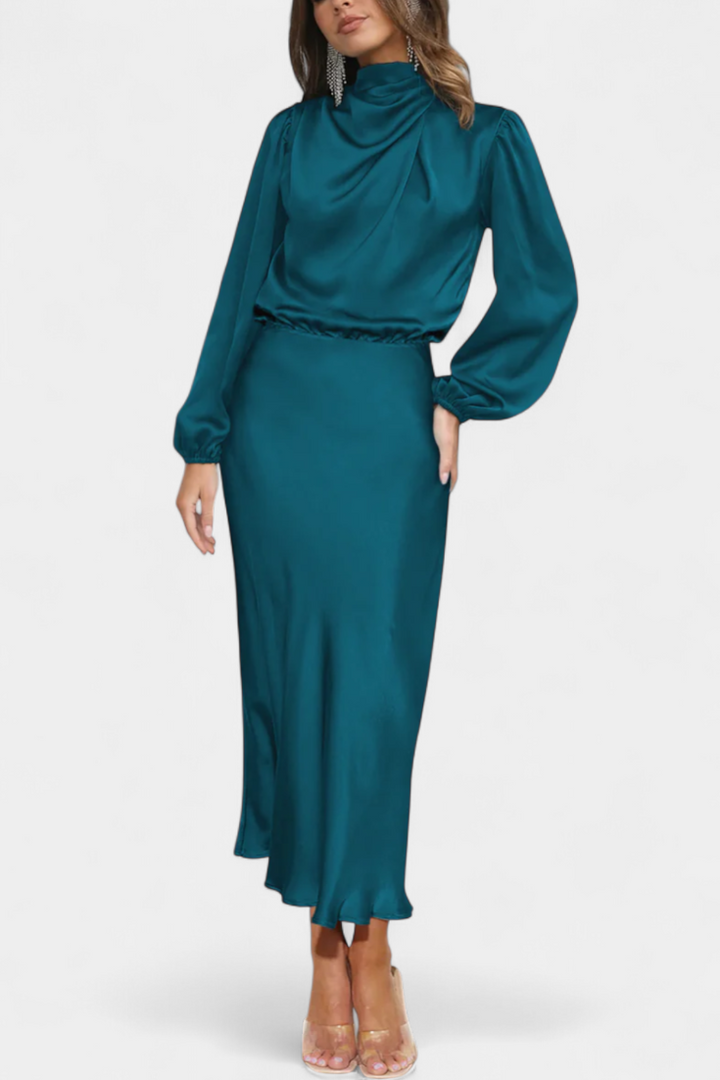 Marija Maxi Haljina s Visokim Ovratnikom i Cvjetnim Detaljima