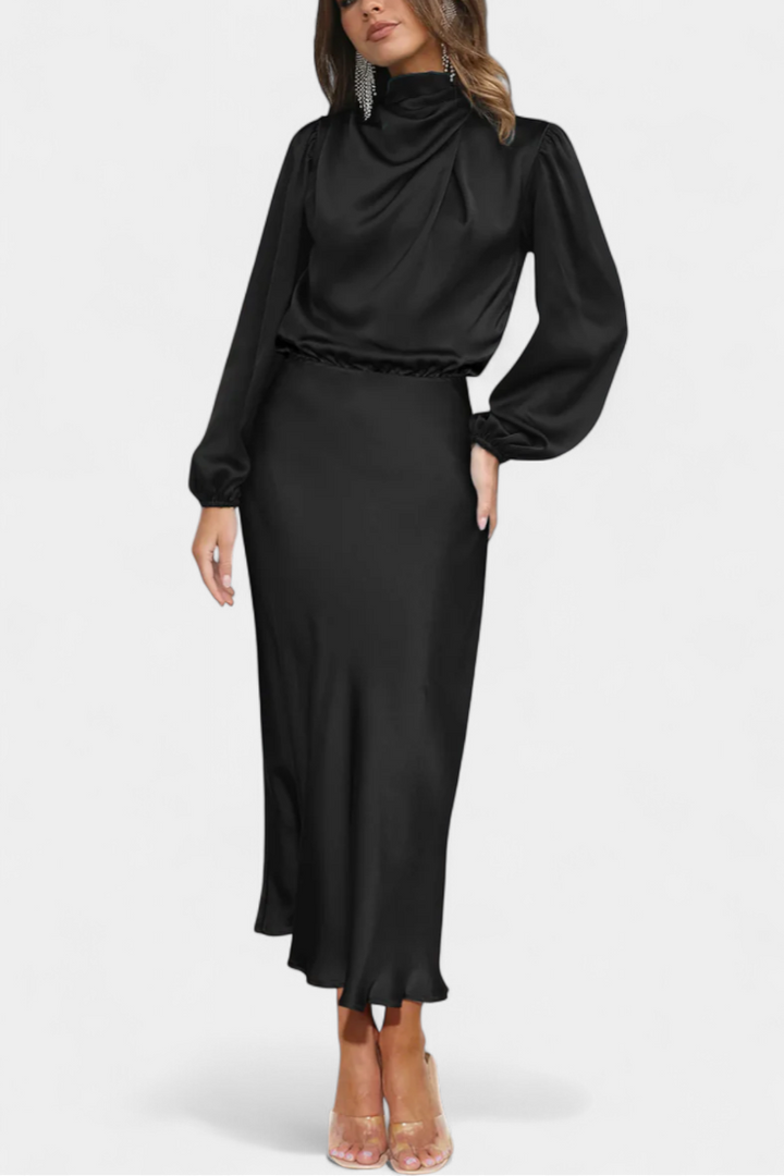 Marija Maxi Haljina s Visokim Ovratnikom i Cvjetnim Detaljima