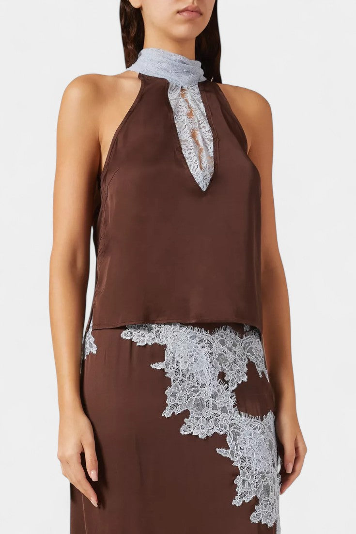 Dragica Set Topa i Suknje s Kontrastnim Čipkastim Panele