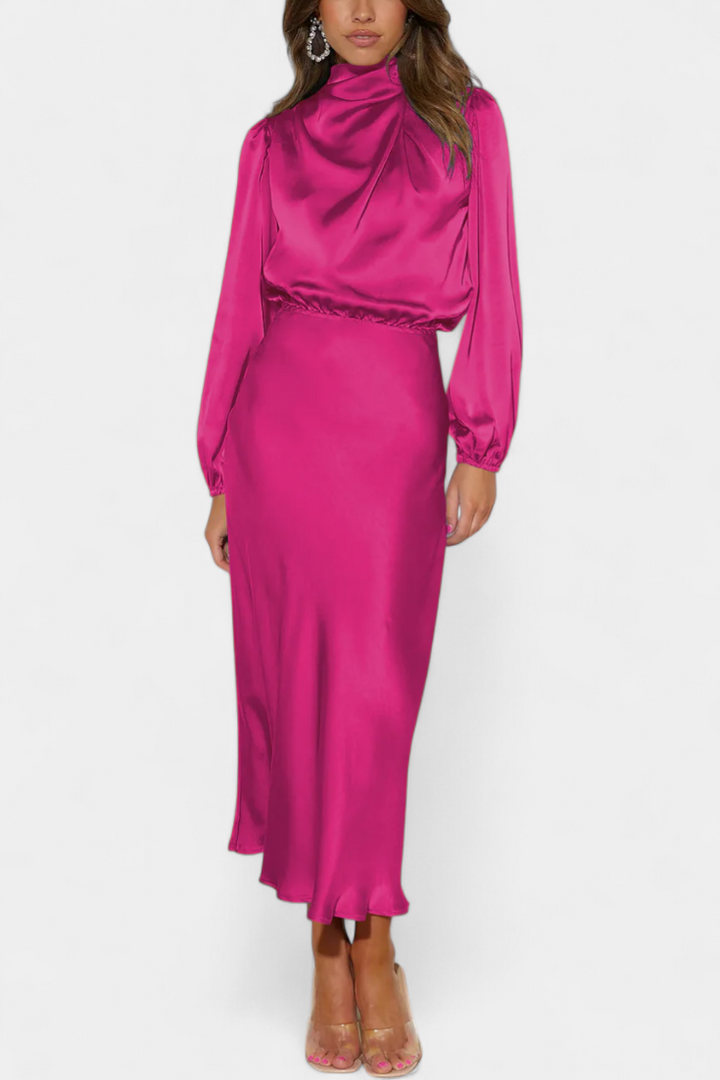 Marija Maxi Haljina s Visokim Ovratnikom i Cvjetnim Detaljima