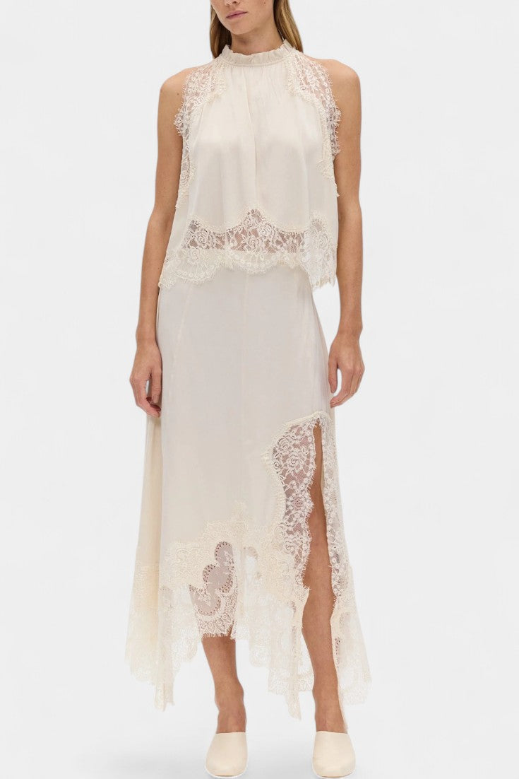 Nada Midi Suknja s Čipkastim Detaljima i Asimetričnom Porubom