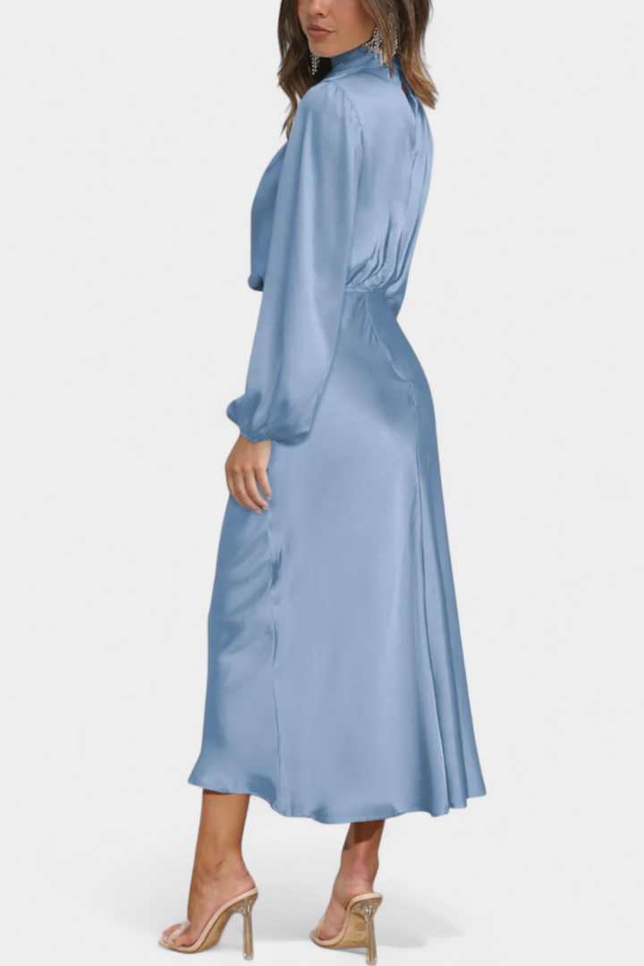 Marija Maxi Haljina s Visokim Ovratnikom i Cvjetnim Detaljima